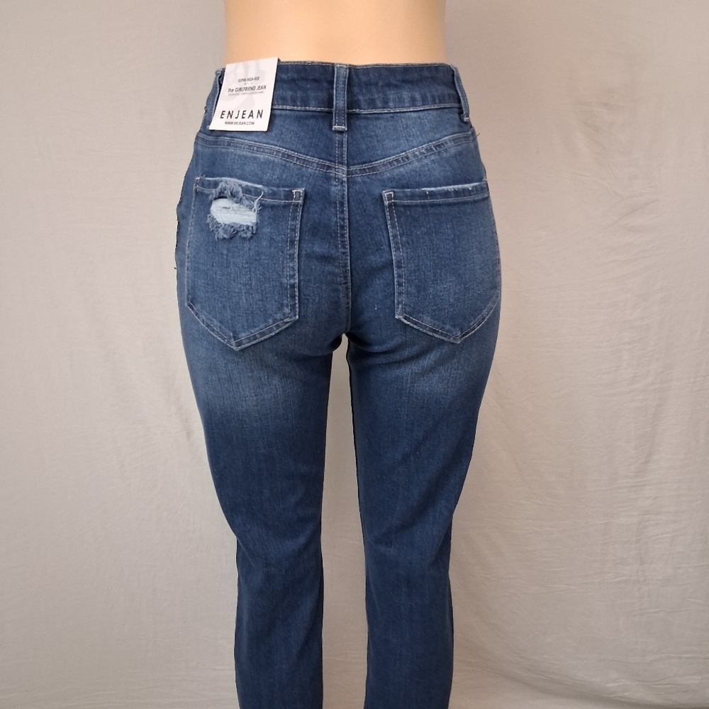 ENJEAN NEW Jeans Size 3 Women's Skinny Distressed Jeans - Medium Blue - Picture 9 of 16